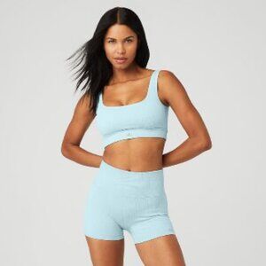 Alo Seamless Cable Knit Bra XS Chalk Blue